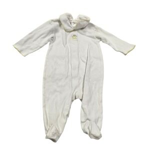 Ralph Lauren Baby White Footed Pajamas Footie Sit Down Bear Embroidery 3-6 VTG